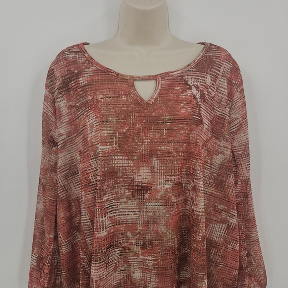 Catherines Shirt Womens 1X 18/20W Pink Abstract Tunic Plus Size Lined Top - Picture 2 of 11